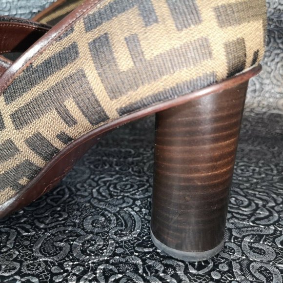 Authentic Vintage FENDI Mary Jane  Heels Zucca Black/Sand Size 38 80s/90s  Italy - Picture 9 of 12